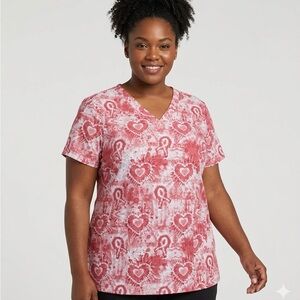 Women's Pink Tie-Dye Breast Cancer Awareness Print Scrub Top